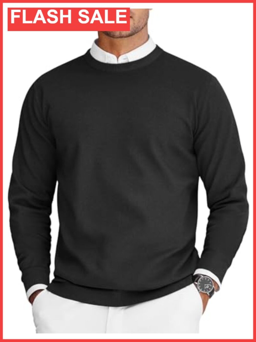 Mens Crew Neck Sweater Long Sleeve Lightweight Pullover Knit Slim Fit